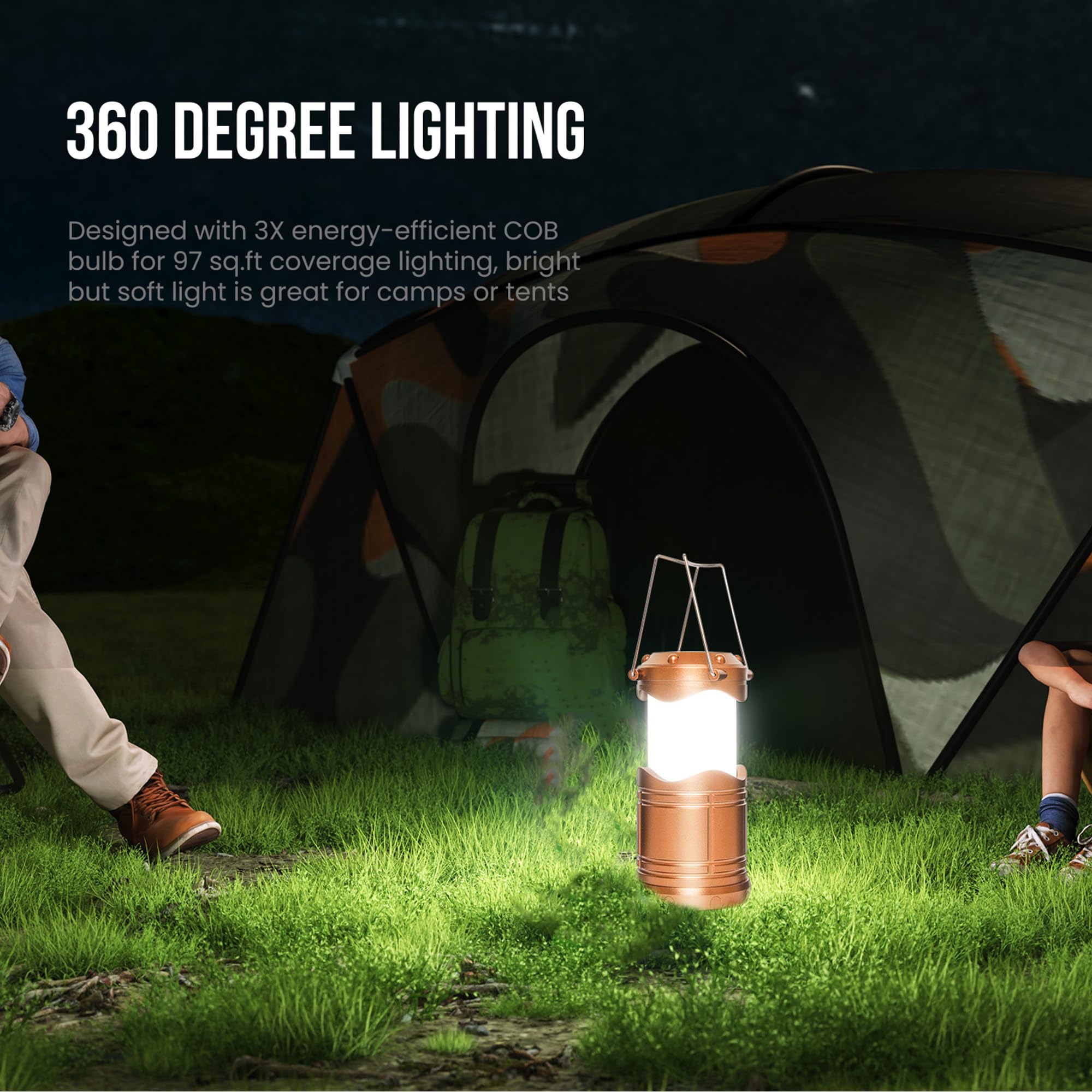 Lichamp lantern collapsible design demonstrated for compact storage and portability.