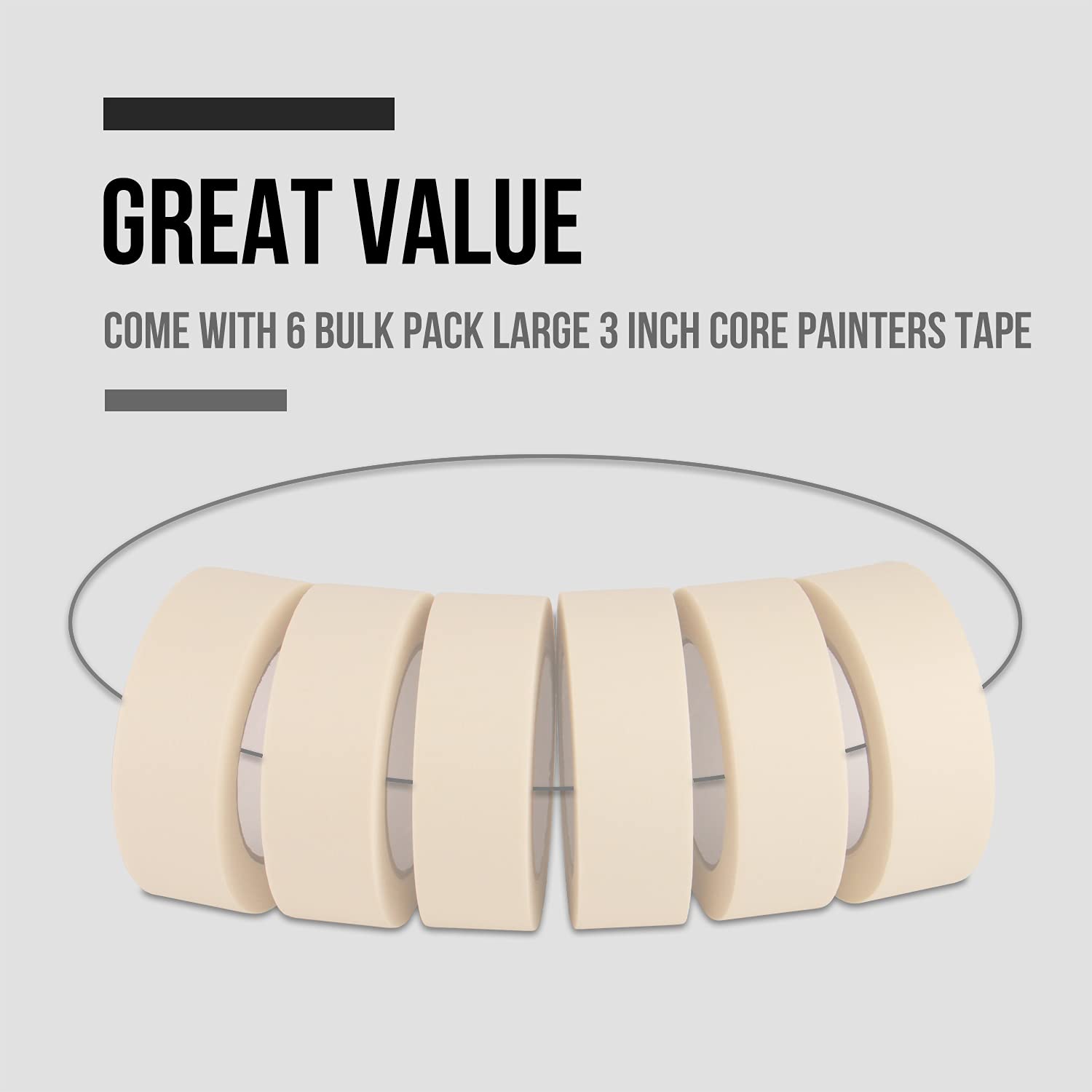 Lichamp masking tape wide bulk pack of six rolls for projects.