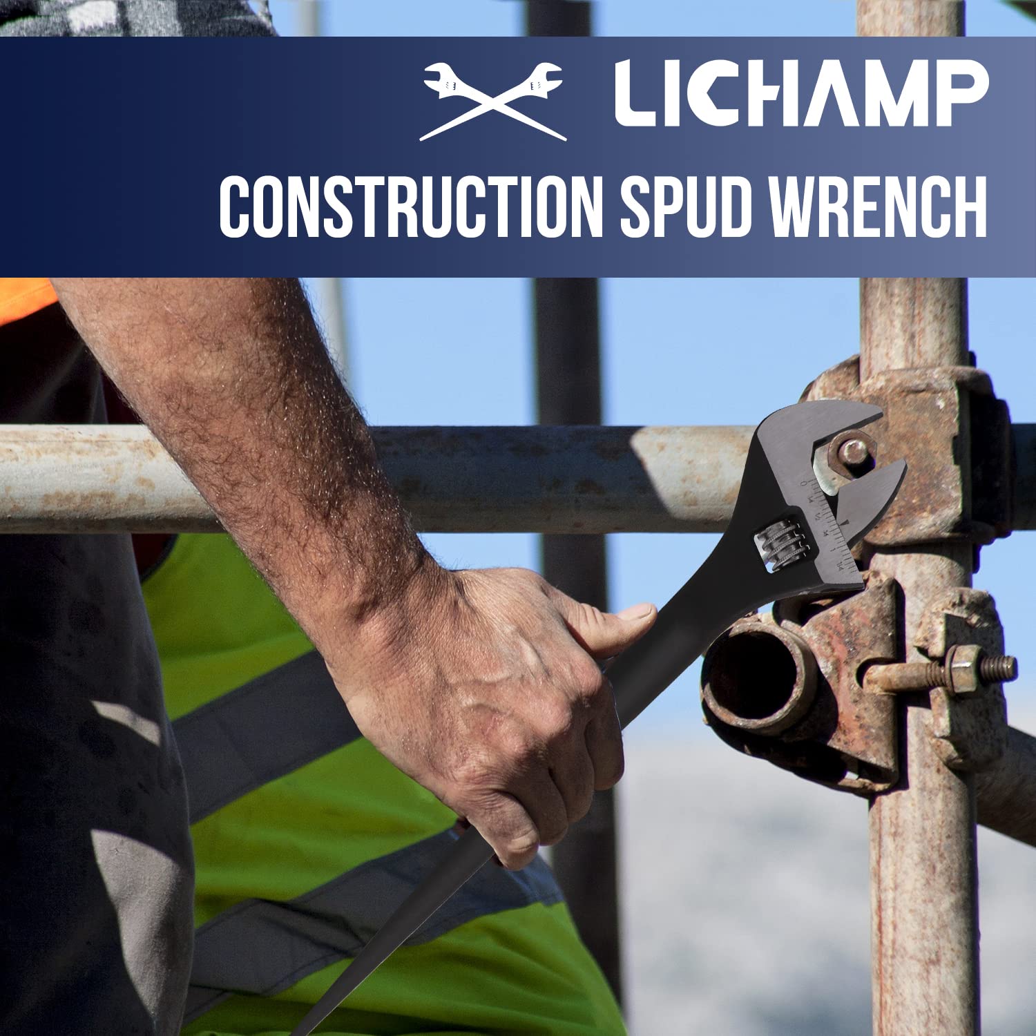 Lichamp 12in spud wrench adjustable length adapts to different fasteners.