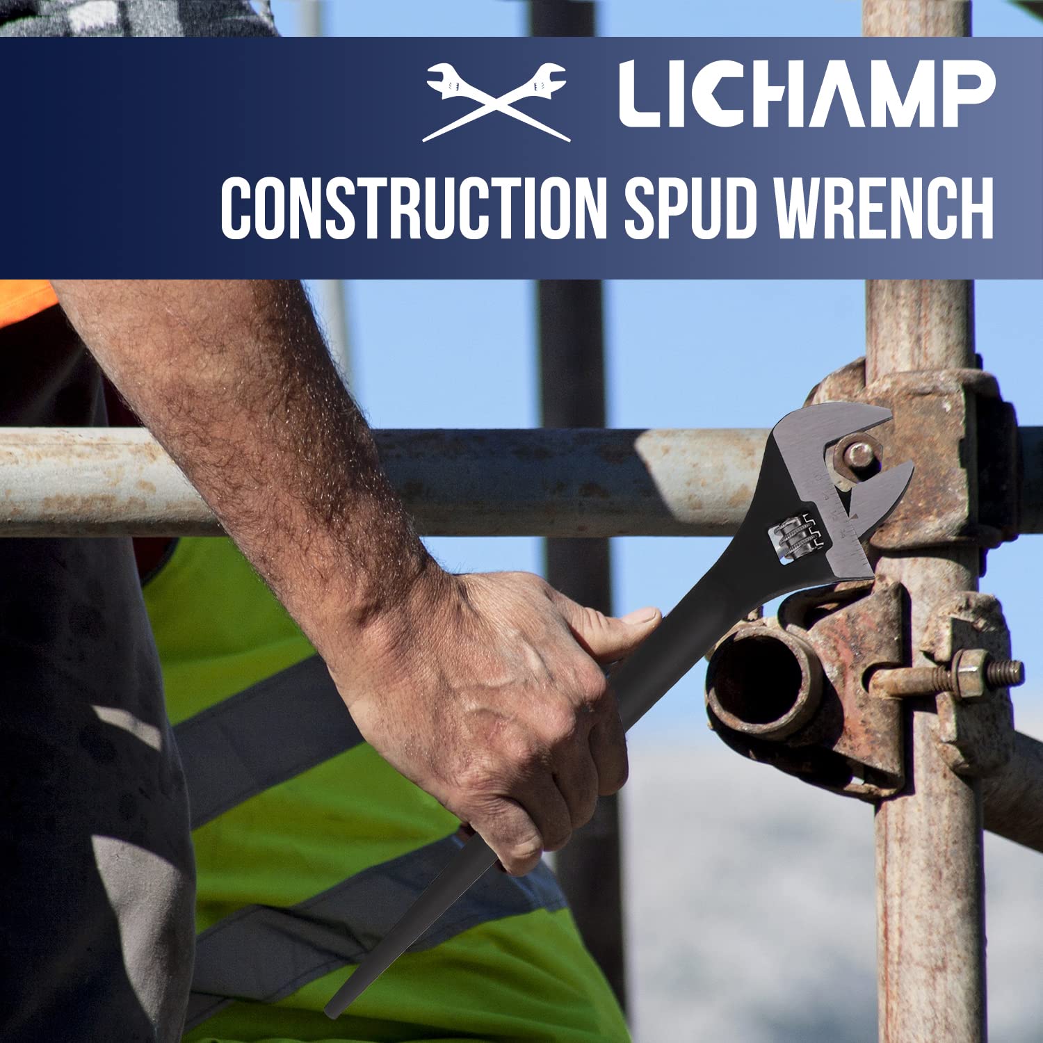 Lichamp 12in adjustable spud wrench designed for precise hole alignment in construction