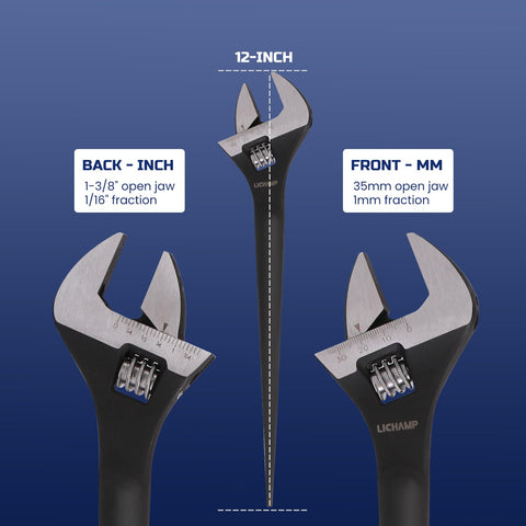 Lichamp 12in spud wrench black oxide finish resists corrosion.