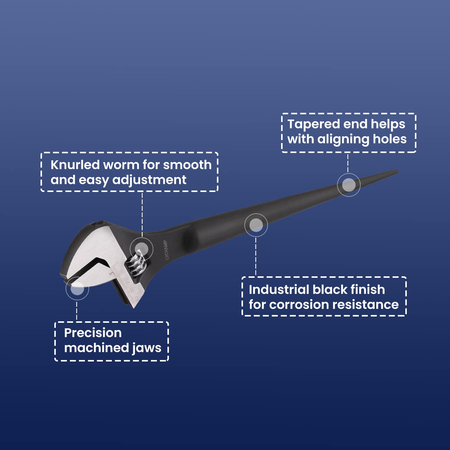 Lichamp spud wrench with black oxide finish withstands rust in harsh conditions