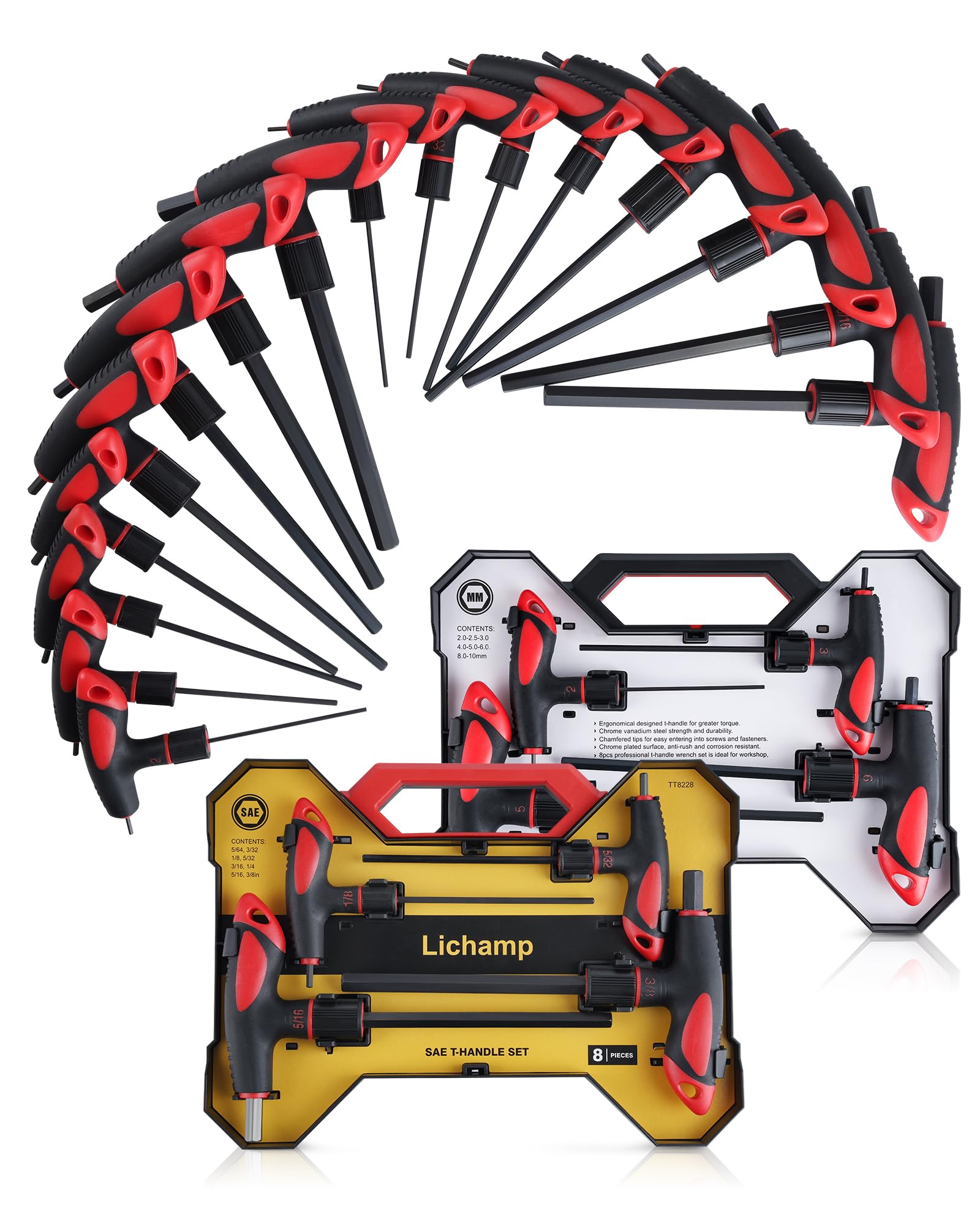 Lichamp T-handle Allen wrench set anti-slip handles for secure grip and control.