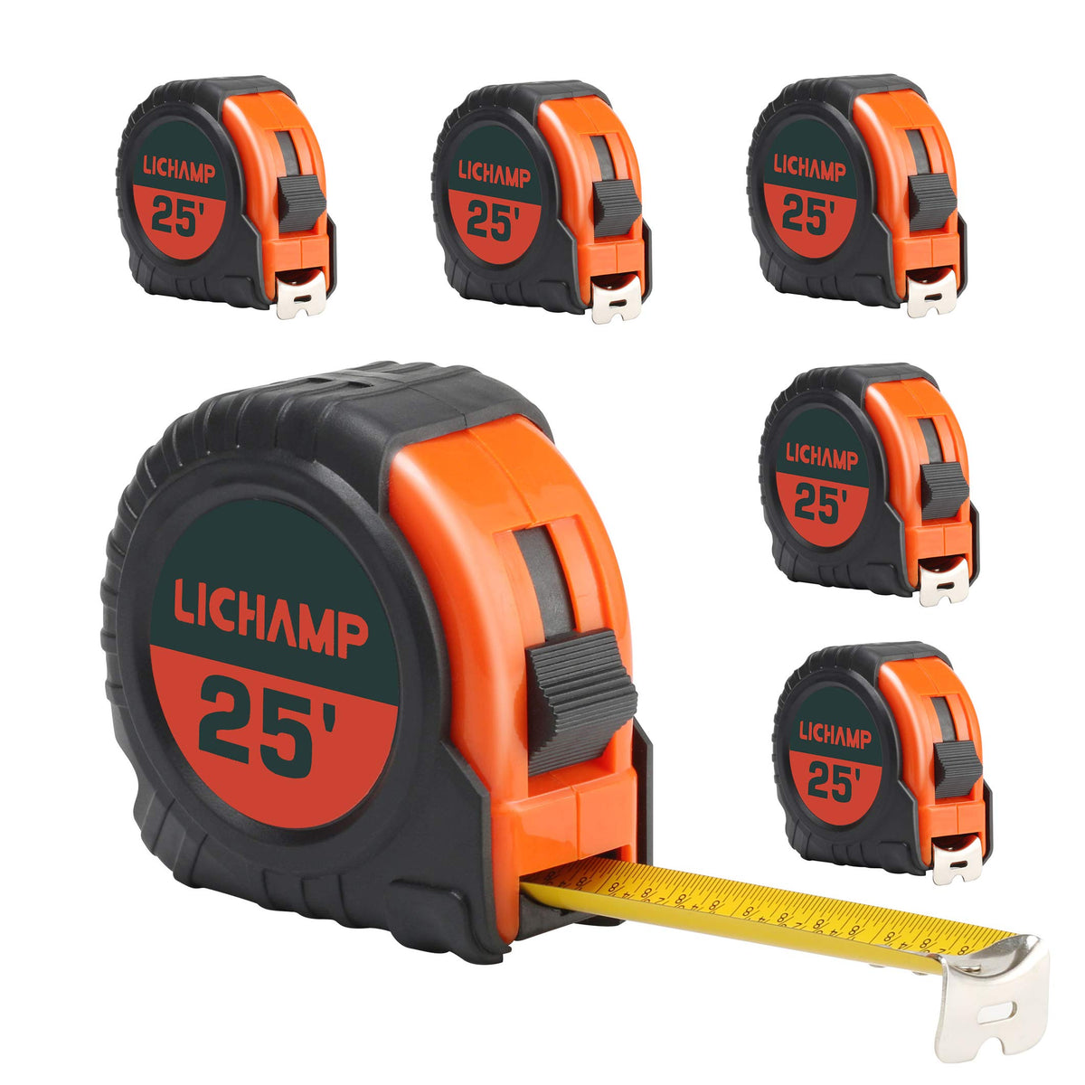 LICHAMP 25 ft tape measure retractable with durable blade coating for daily use.