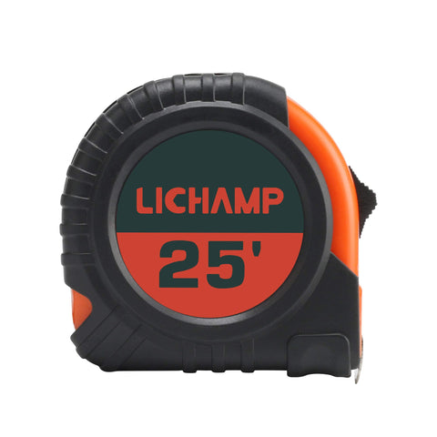 LICHAMP tape measure with 1/8 inch fractions for precise readings.