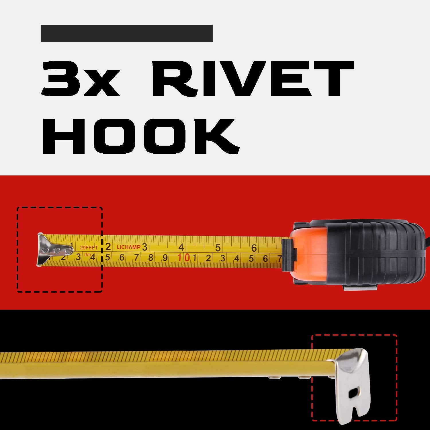 Lichamp three-point end hook stabilizes measurements on edges.