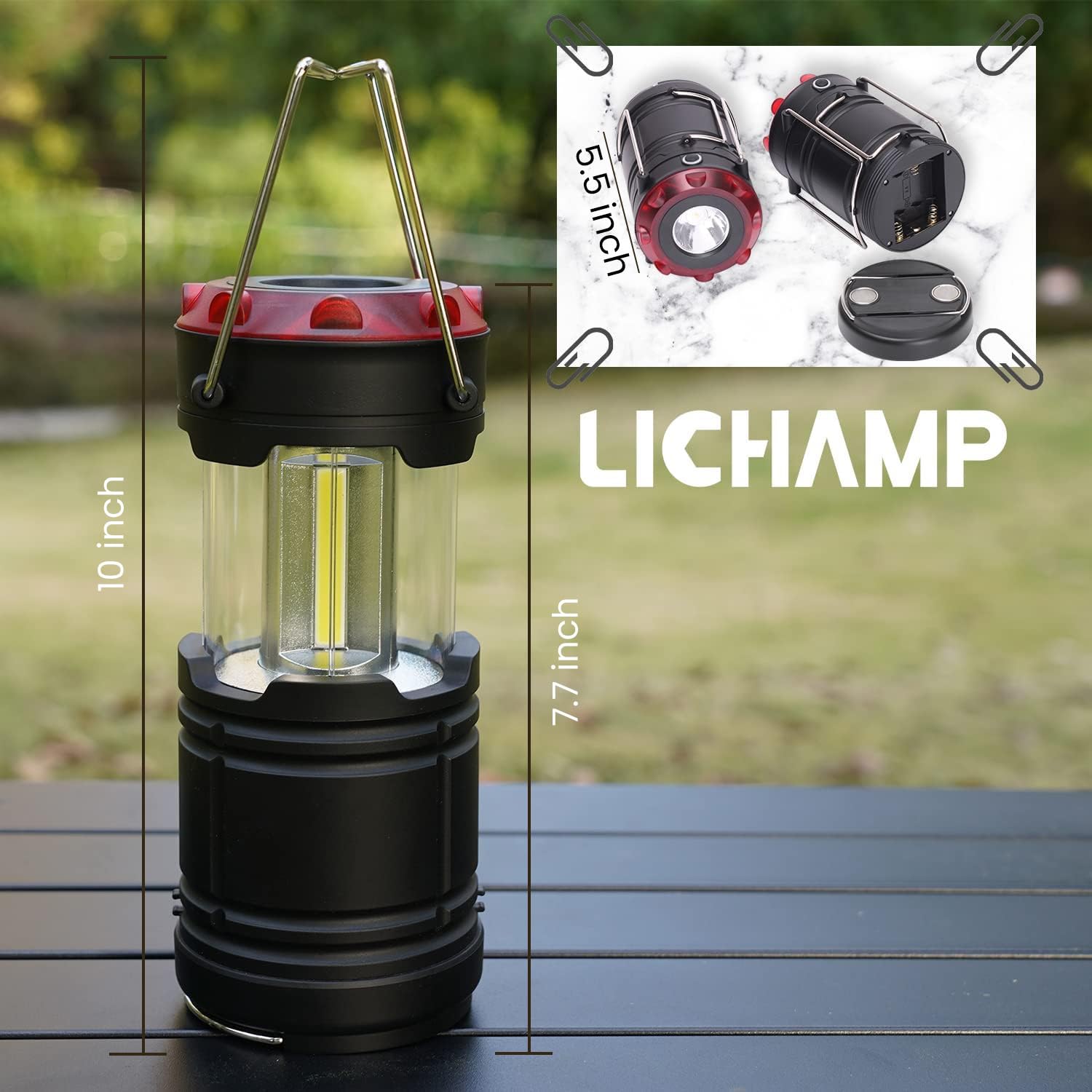 Lichamp lantern top storage compartment keeps small items organized.