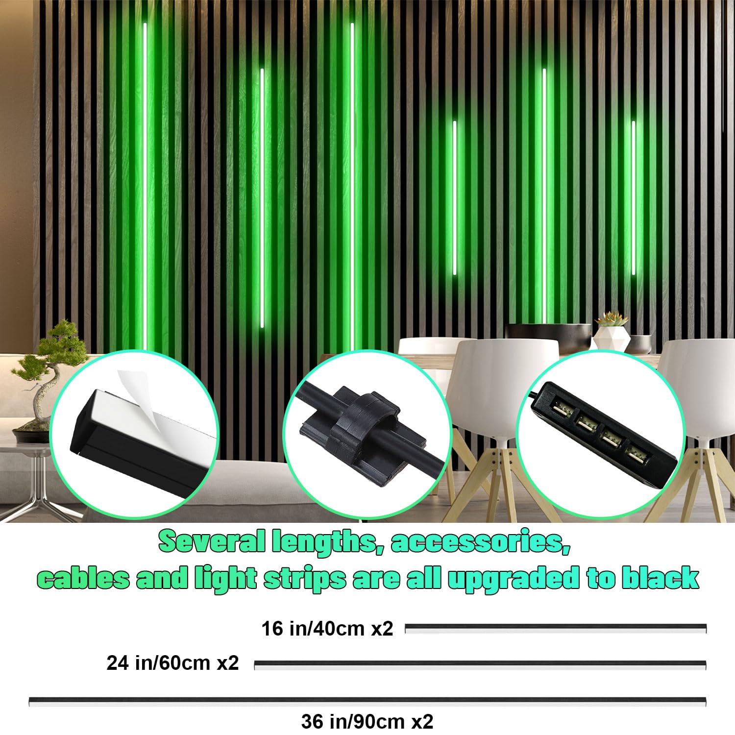 Lichaser RGB black recessed light 16-inch set fits compact spaces on wooden panels