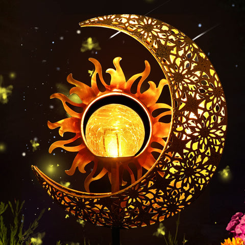 LICKLIP garden solar sun moon globe stake glowing along pathway