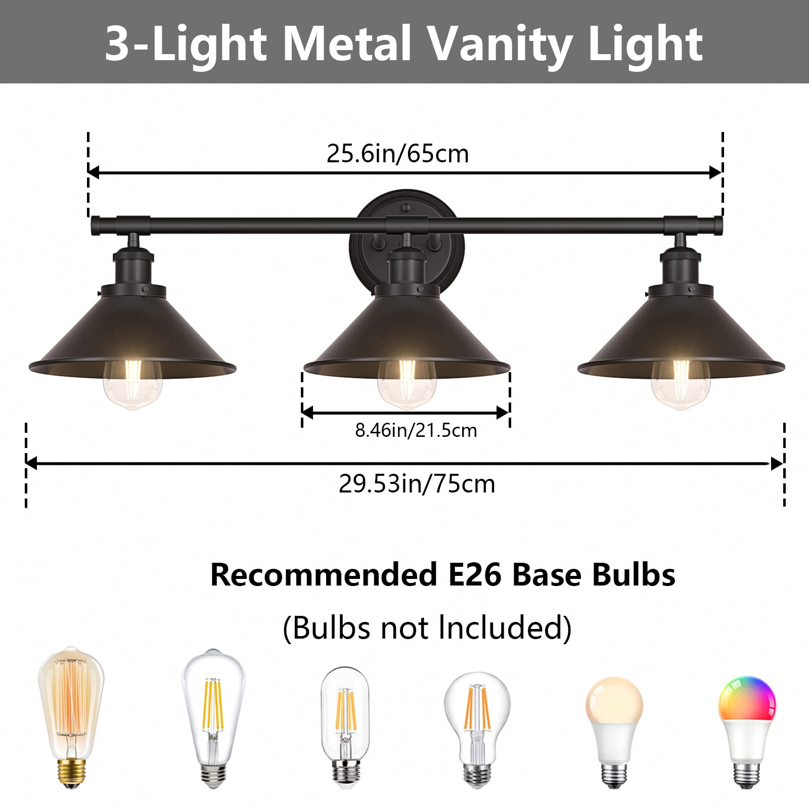 Licperron black metal shade vanity sconce adding industrial style to a bathroom.