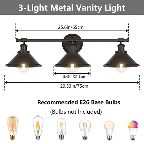 Licperron black metal shade vanity sconce adding industrial style to a bathroom.