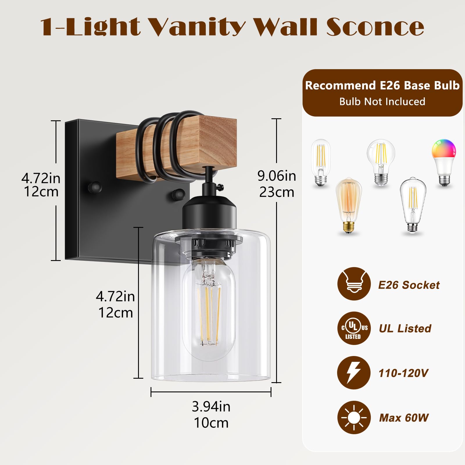 Licperron farmhouse wall light emphasizes wood accents for a warm, modern rustic bedroom.