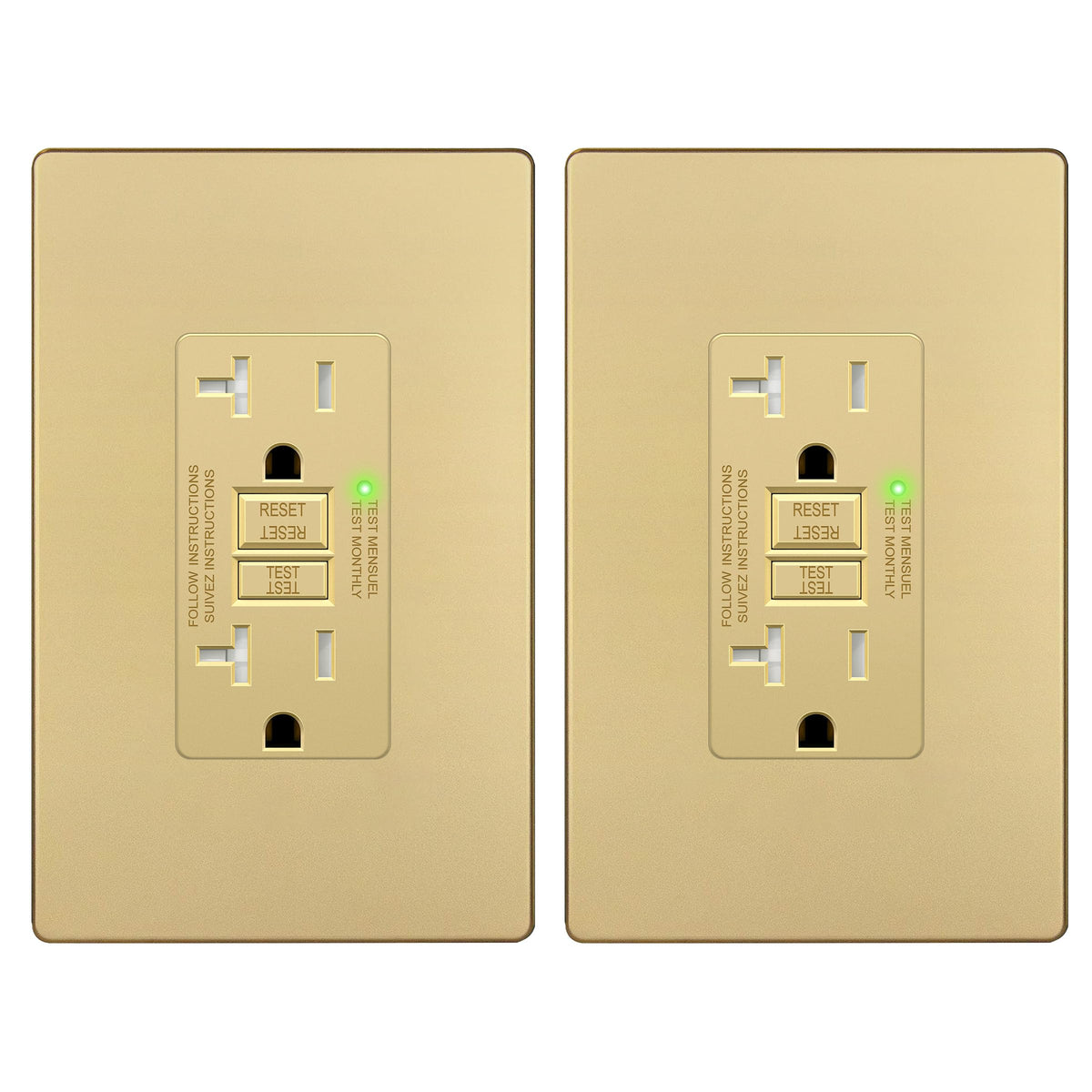 LIDER 20A GFCI outlet front view showing robust protection for high-load spaces.
