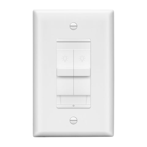 LIDER combination dual dimmer switch front view with dual sliders for precise lighting control.