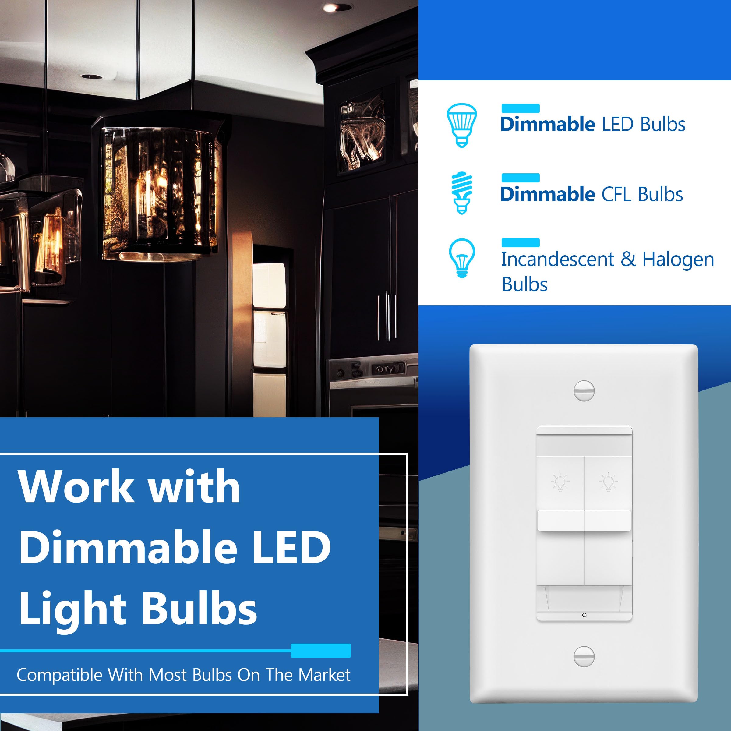 LIDER dual dimmer sliders highlight modern design and smooth dimming range for living rooms.