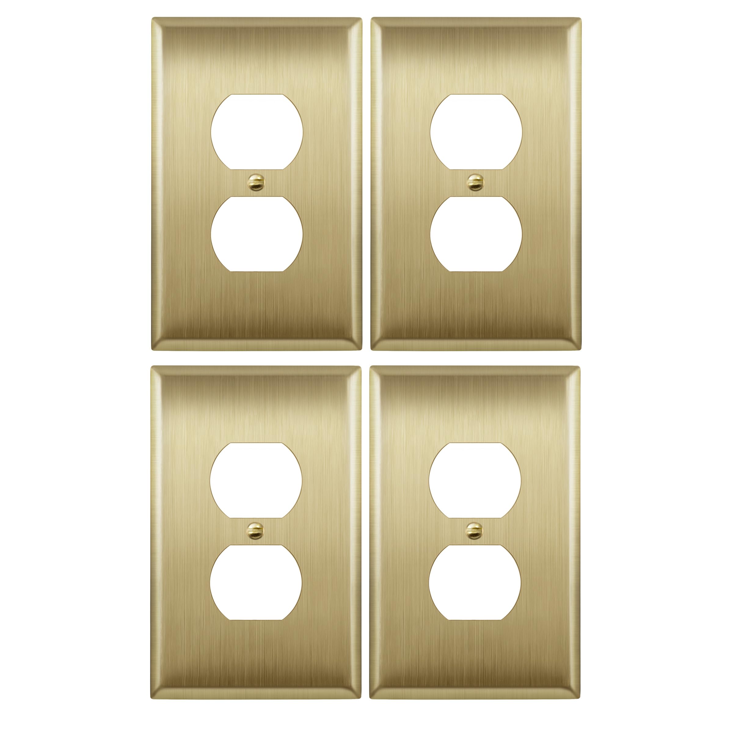 LIDER duplex wall plate with brushed brass finish provides durable coverage.