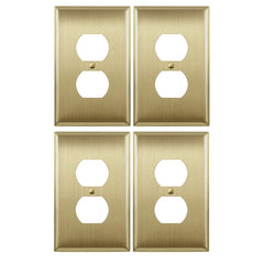 LIDER duplex wall plate with brushed brass finish provides durable coverage.