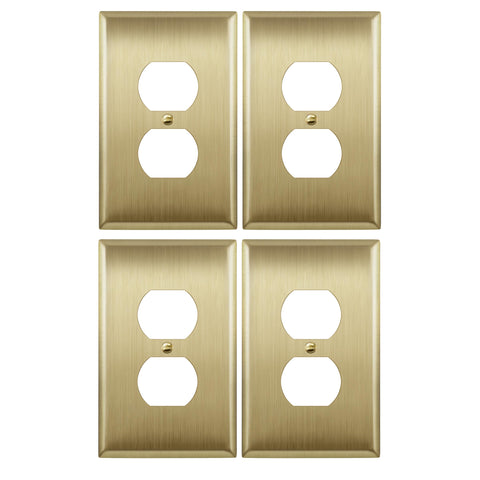 LIDER duplex wall plate with brushed brass finish provides durable coverage.