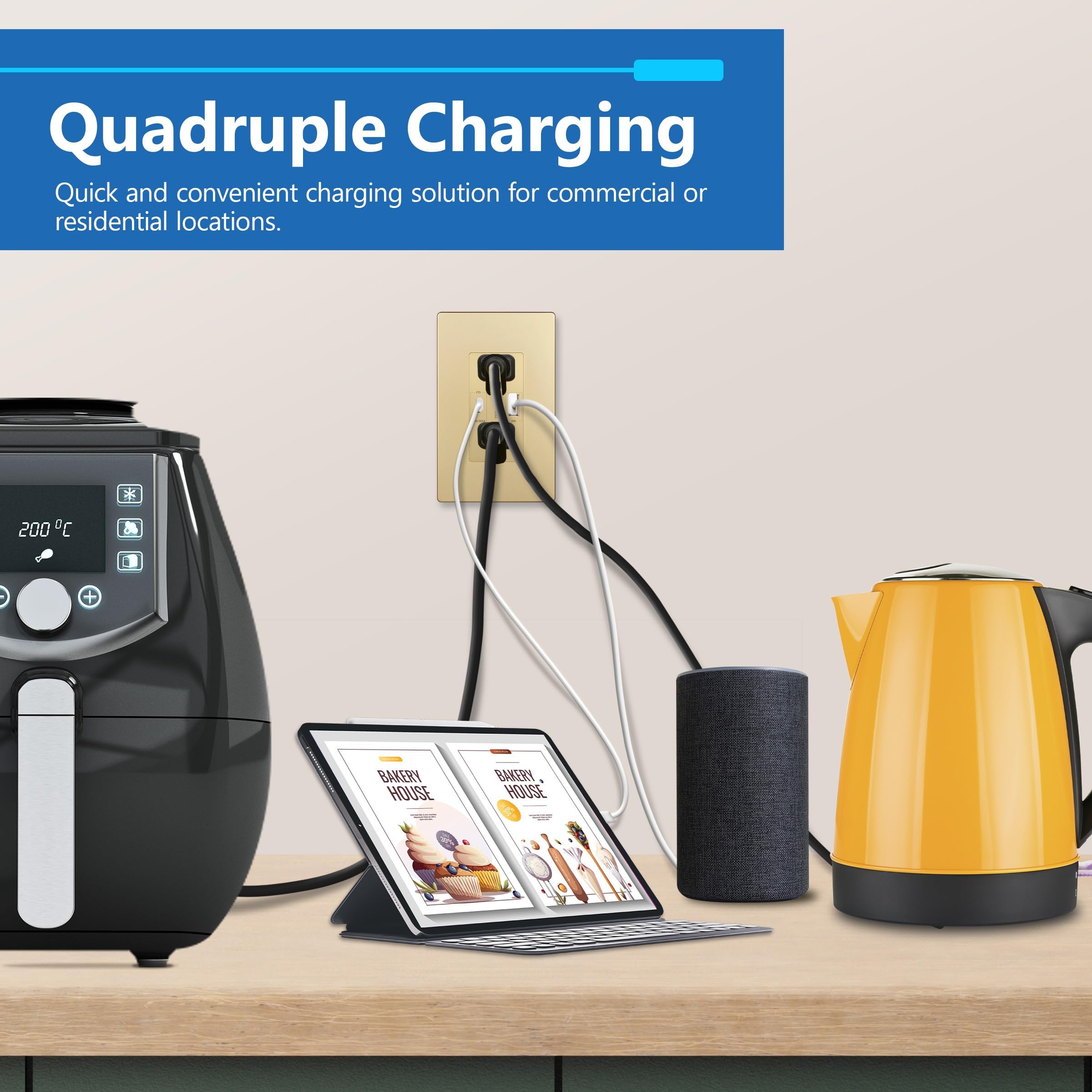 LIDER USB-C 36W tamper-resistant duplex for secure charging.
