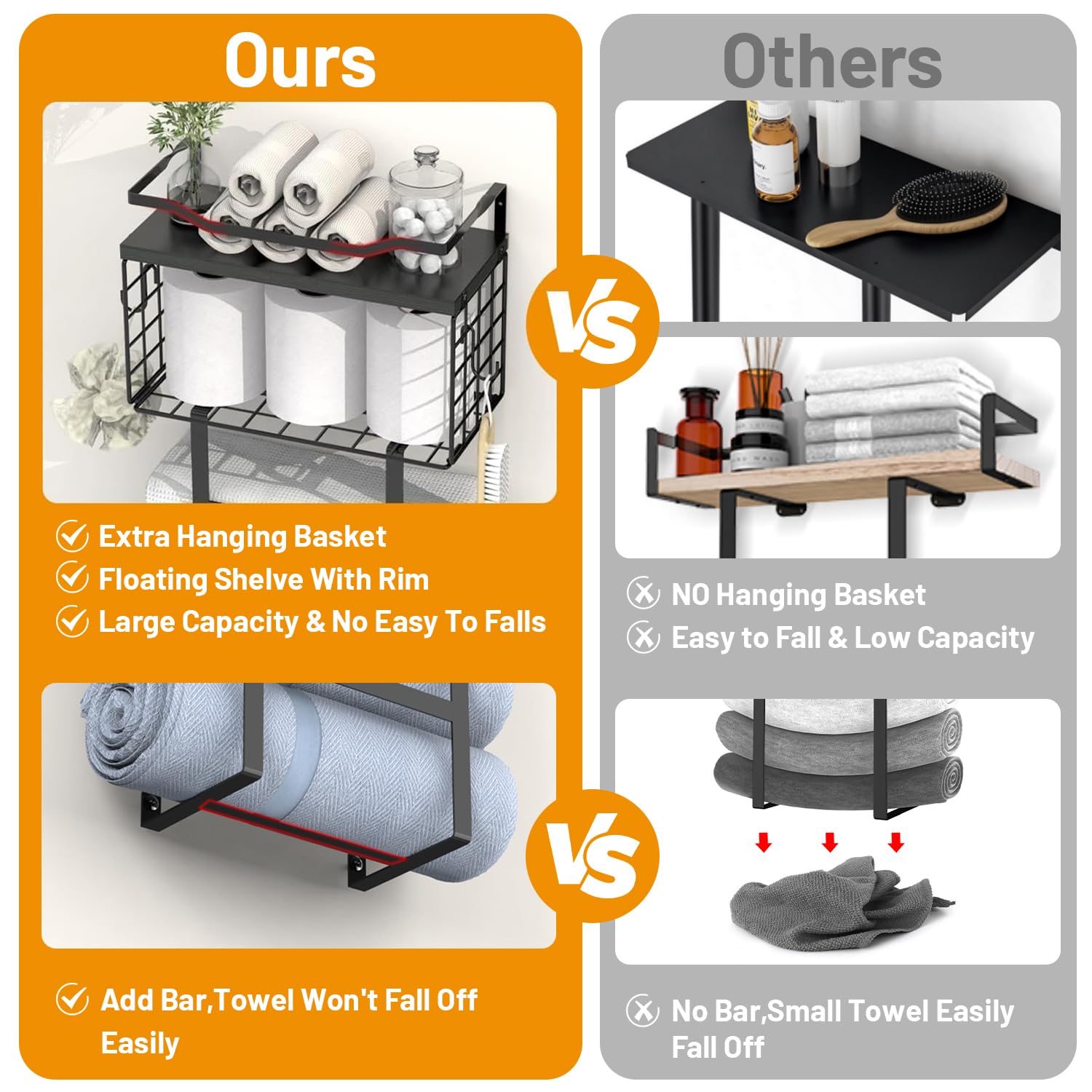 Anti-fall divider design on LIDTOP rack stabilizes towels during use
