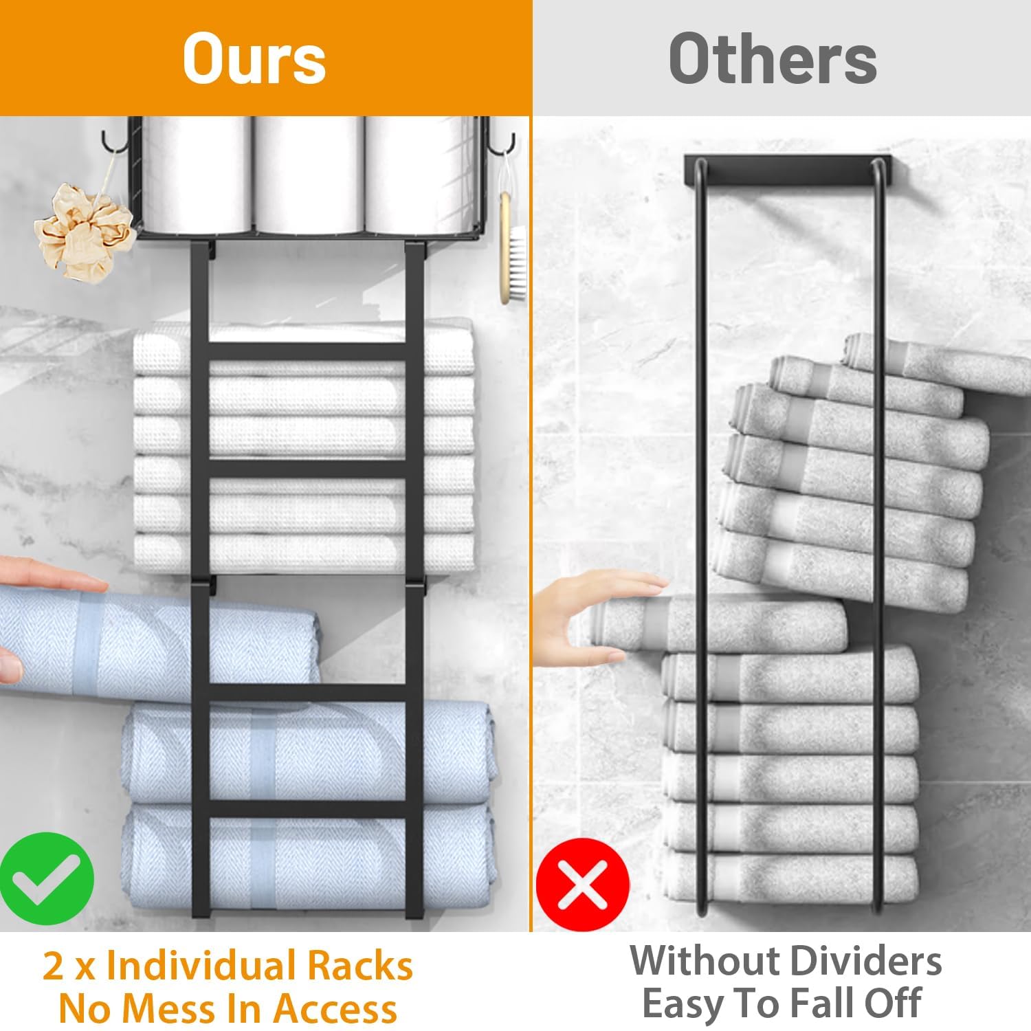 Sturdy metal and wood construction of LIDTOP bathroom towel rack