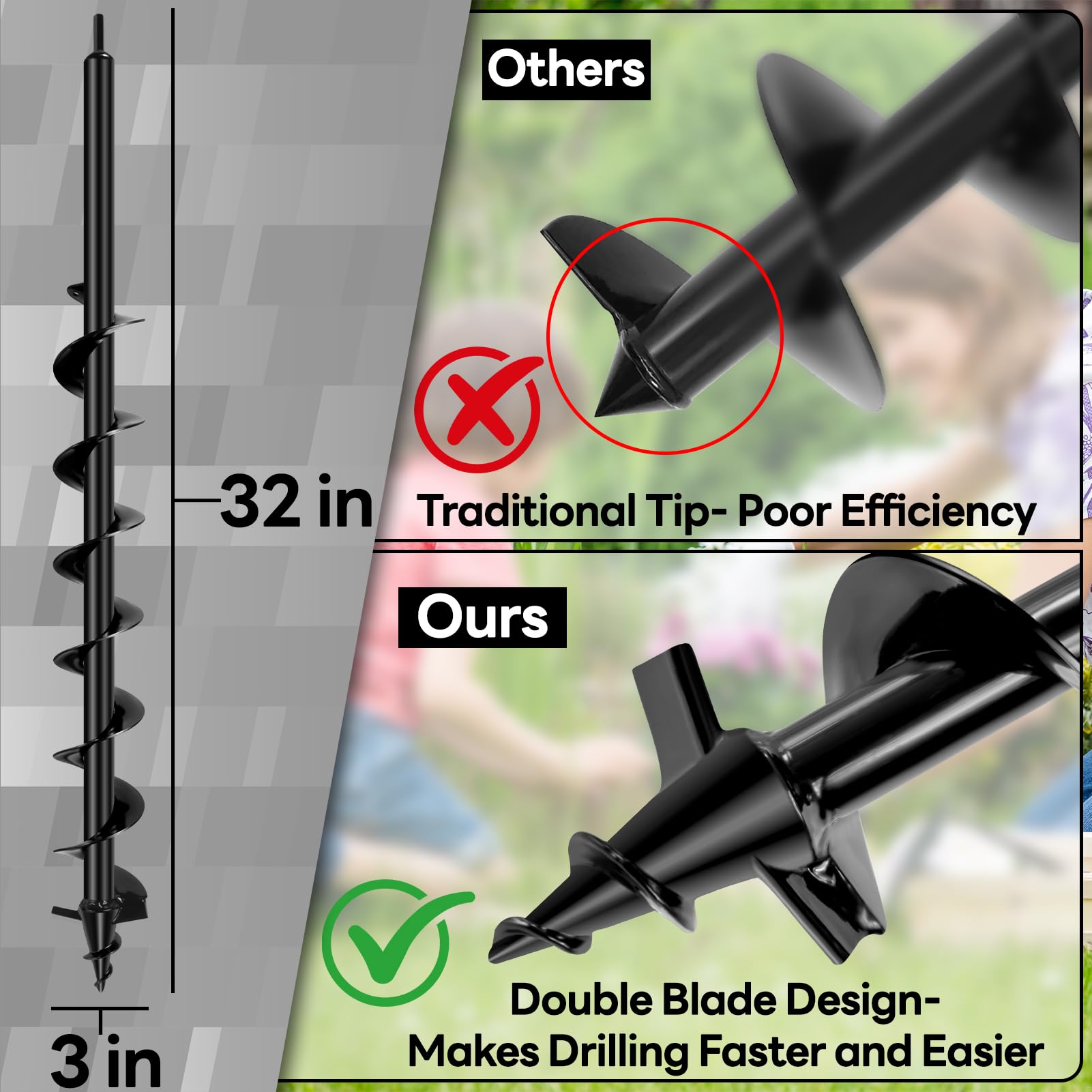 Liedisess double-blade tungsten auger drill bit cuts through soil smoothly.