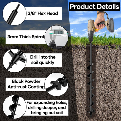 Liedisess extended spiral design eases deep digging with reduced bending.