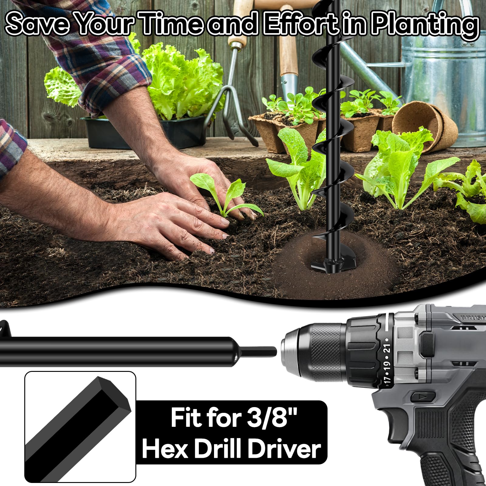 Liedisess multi-purpose auger handles bulbs, flowers, fences and umbrellas installation.
