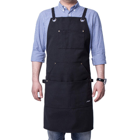 Life Flavor heavy duty canvas apron front view highlighting durable construction and tool-ready pockets.