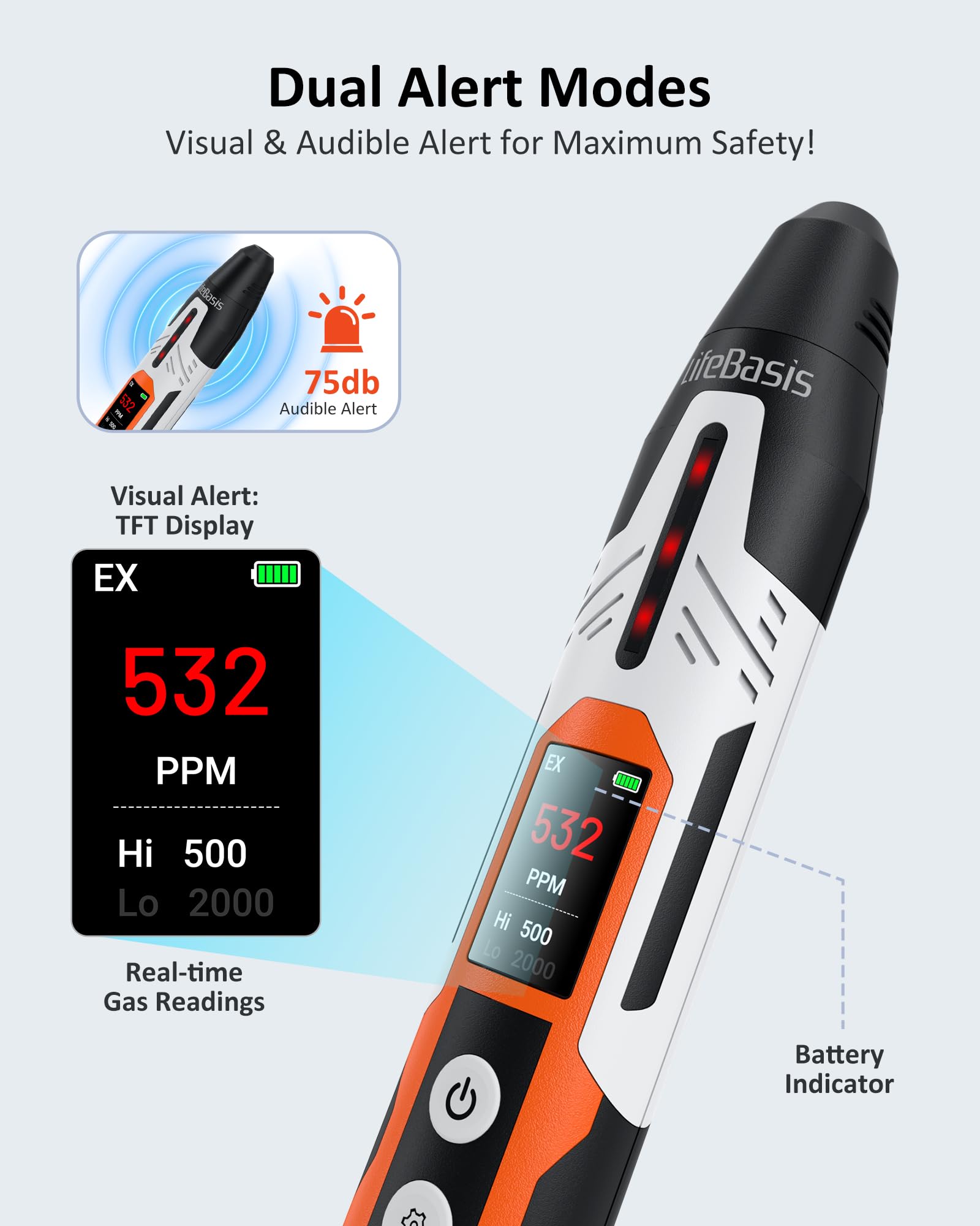 LifeBasis portable device with integrated LED light for night checks.