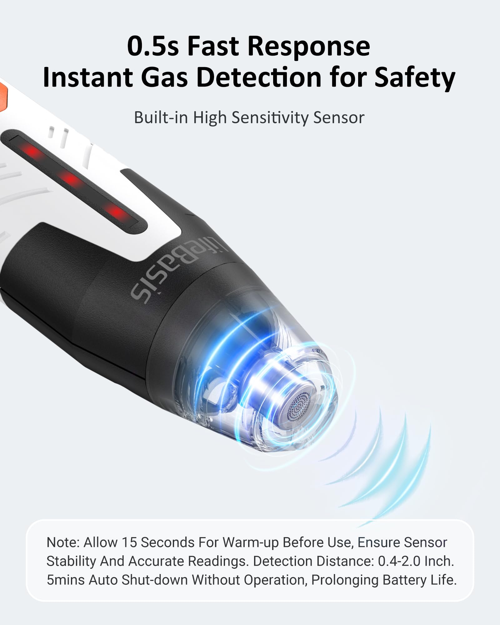 LifeBasis gas detector ppm readout highlights 0-9999 PPM range at a glance.