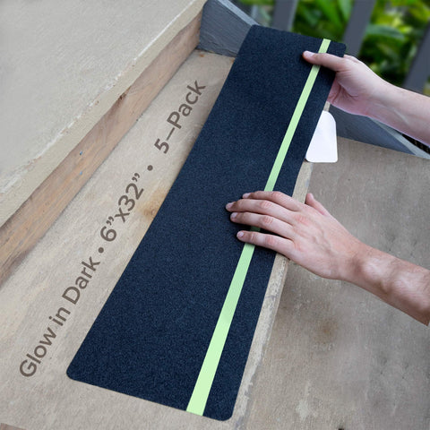 LifeGrip anti-slip tape glow strip on steps for clearer night visibility.