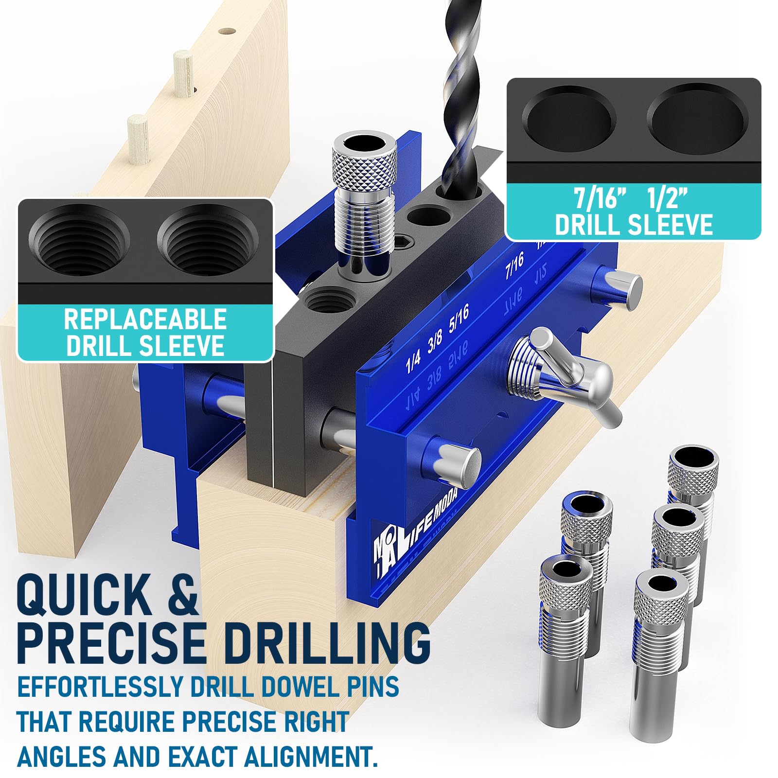 LIFEMODA six drill guide bushings included for varied hole sizes.