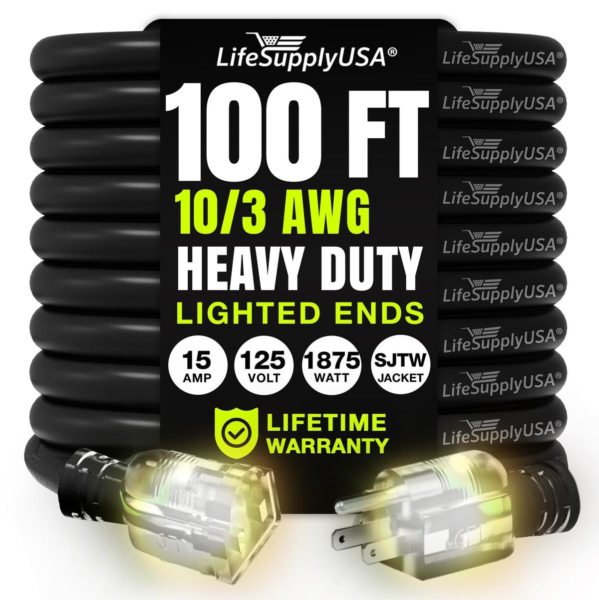 LifeSupplyUSA 100ft extension cord outdoors powering tools safely