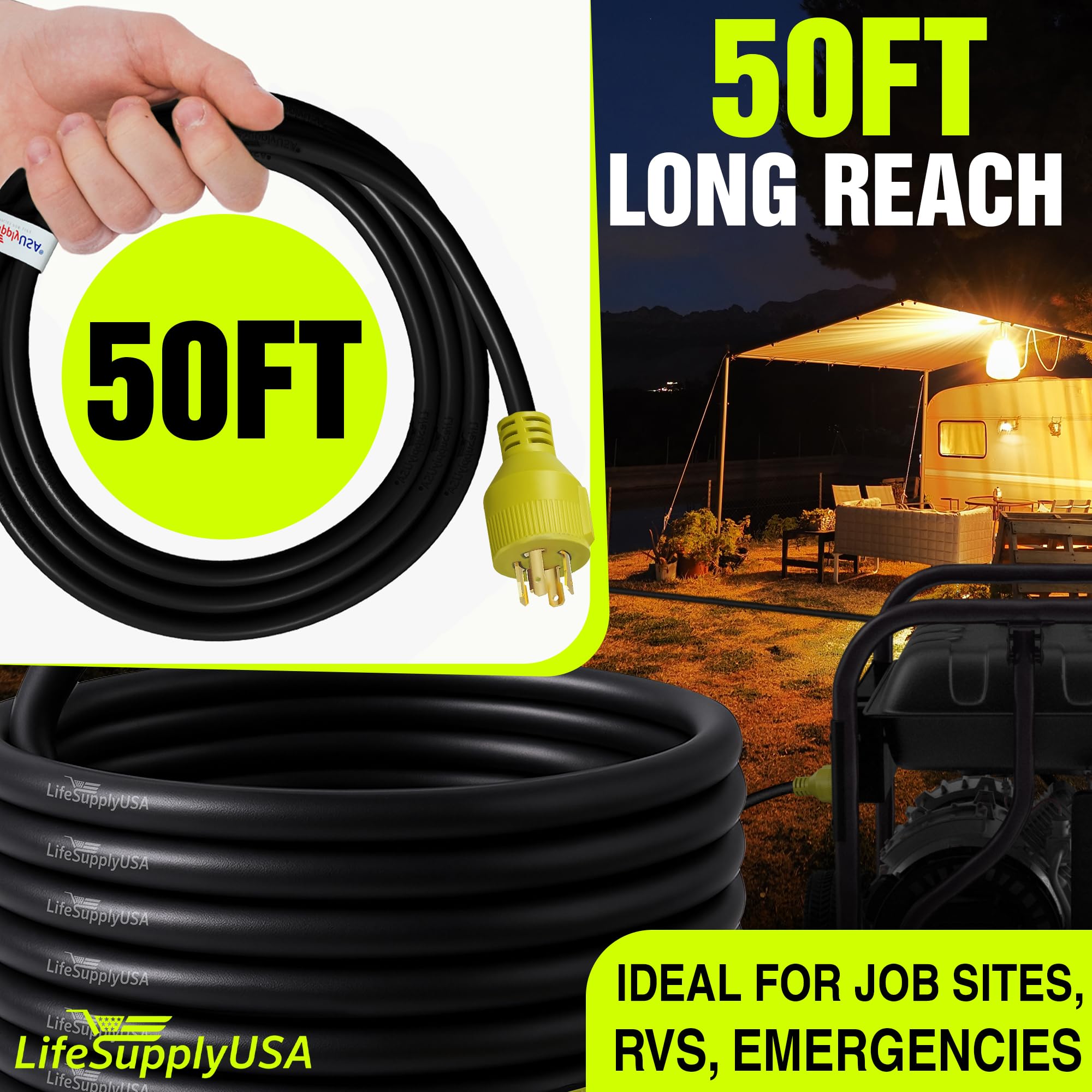 LifeSupplyUSA 10AWG copper conductor emphasizes heavy-duty durability and stable performance.