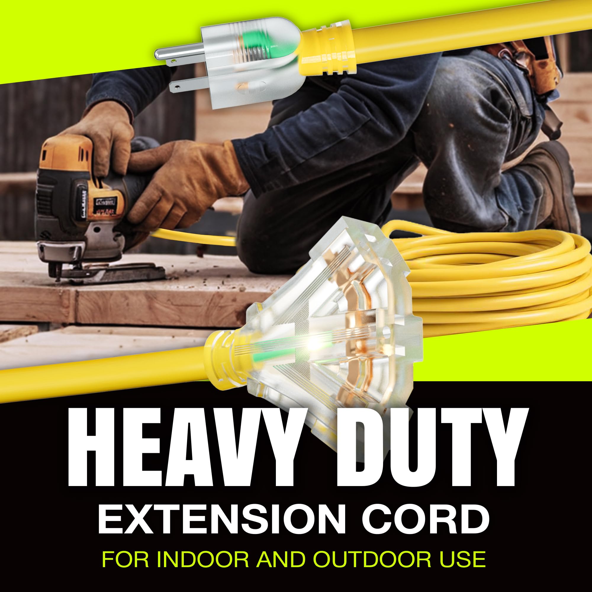 LifeSupplyUSA three-outlet cord powers multiple tools and lighting setups.