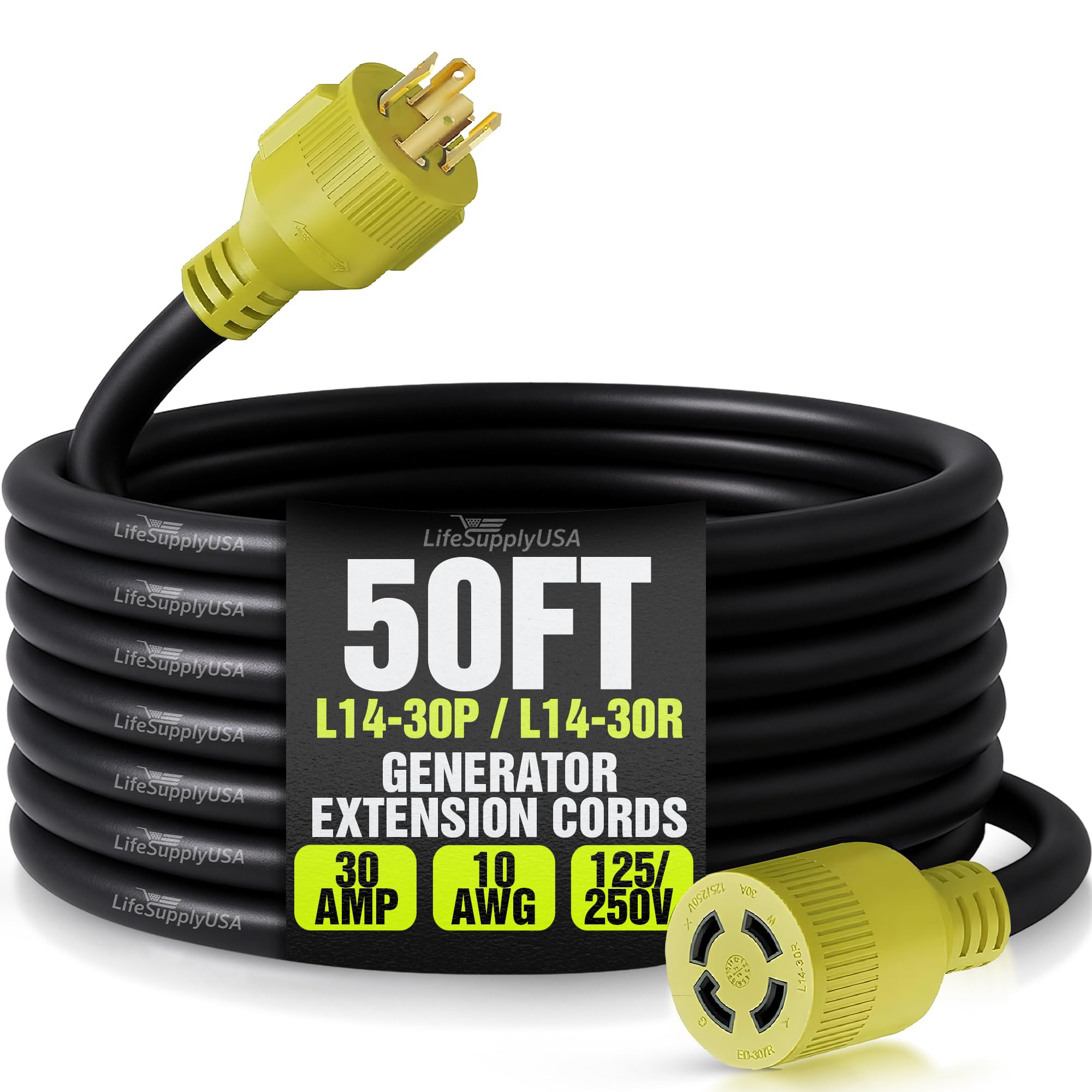 LifeSupplyUSA 50ft extension cord in use for outdoor generator power.