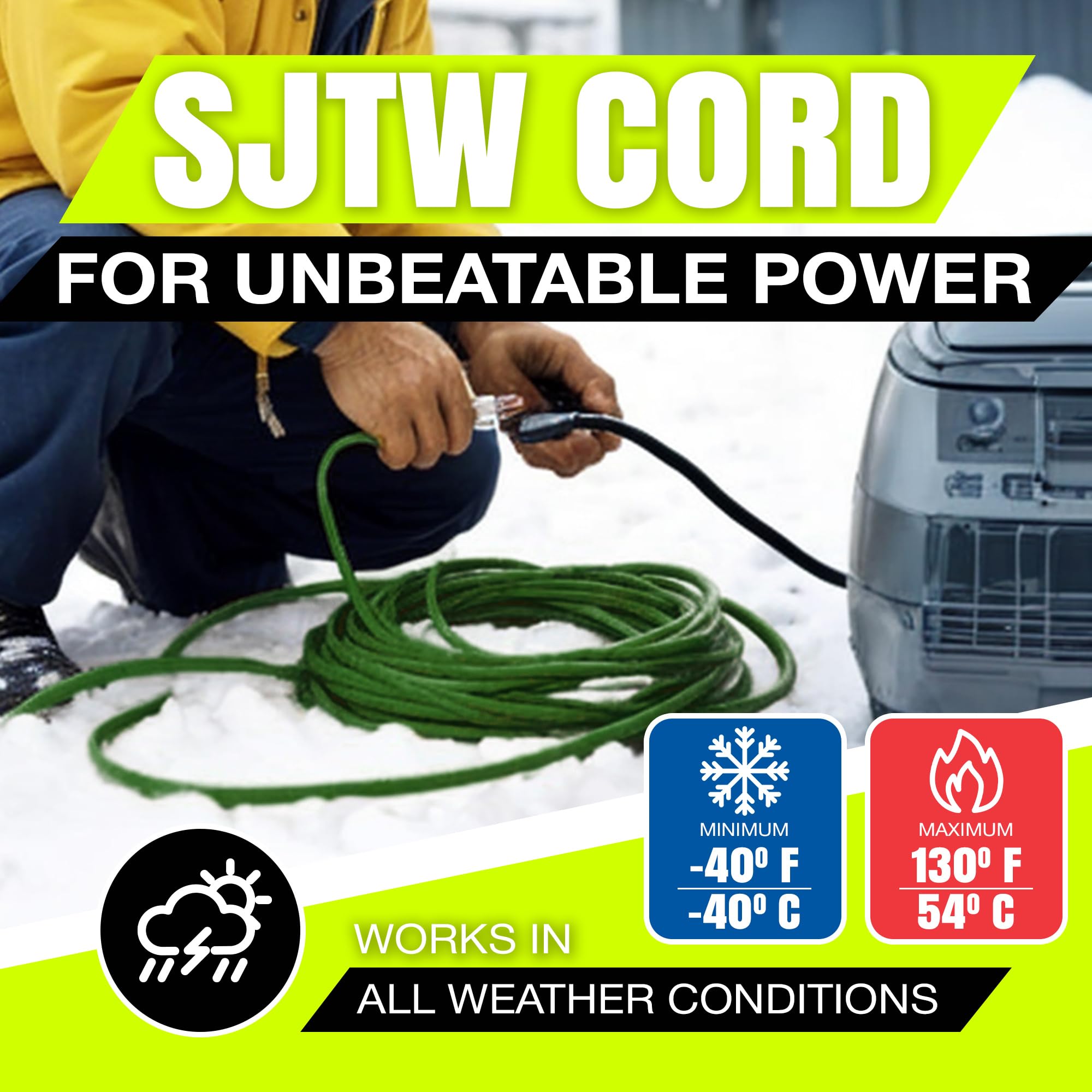 LifeSupplyUSA extension cord use case with lawn mower and holiday lights
