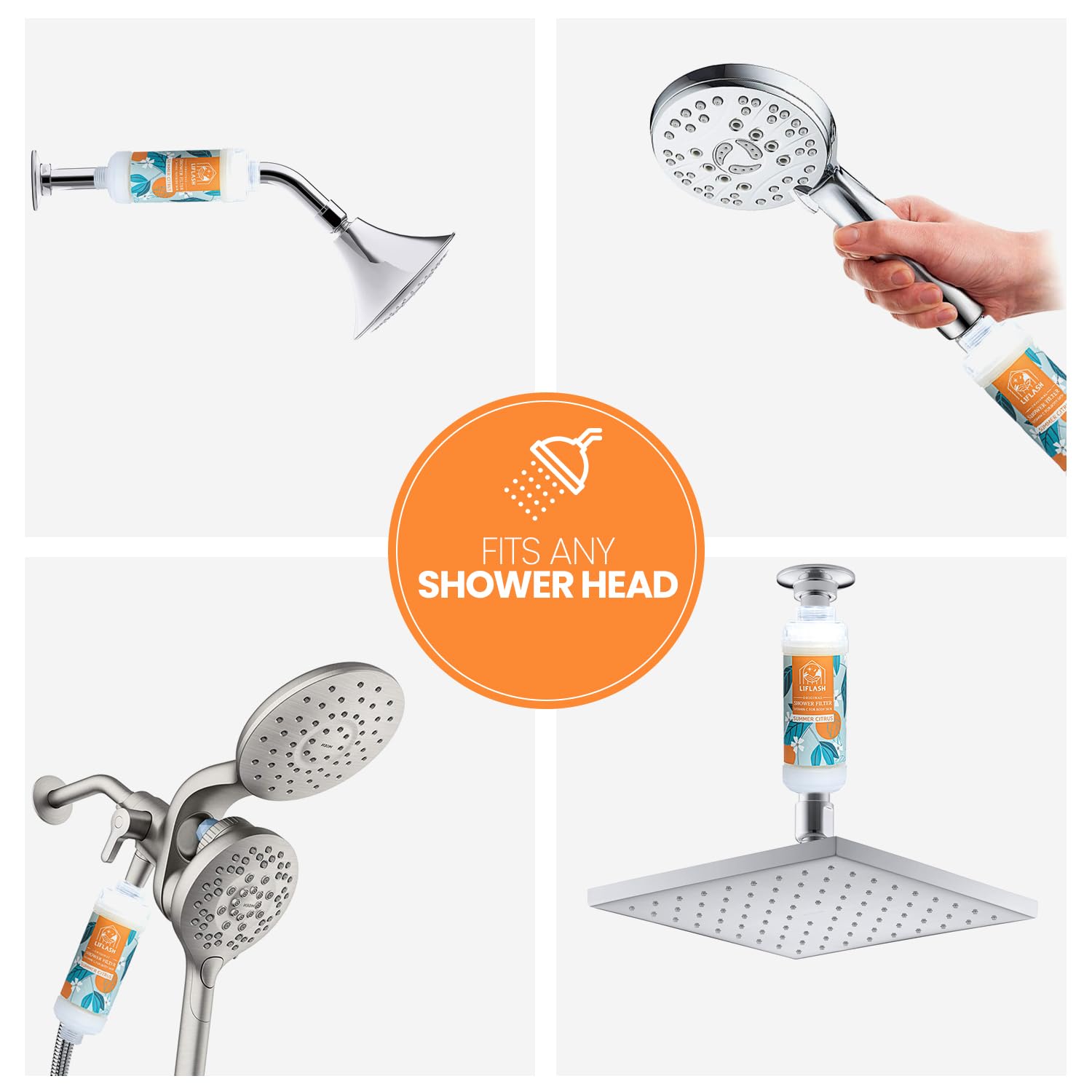 LIFLASH Summer Citrus universal shower arm installation shows quick setup.