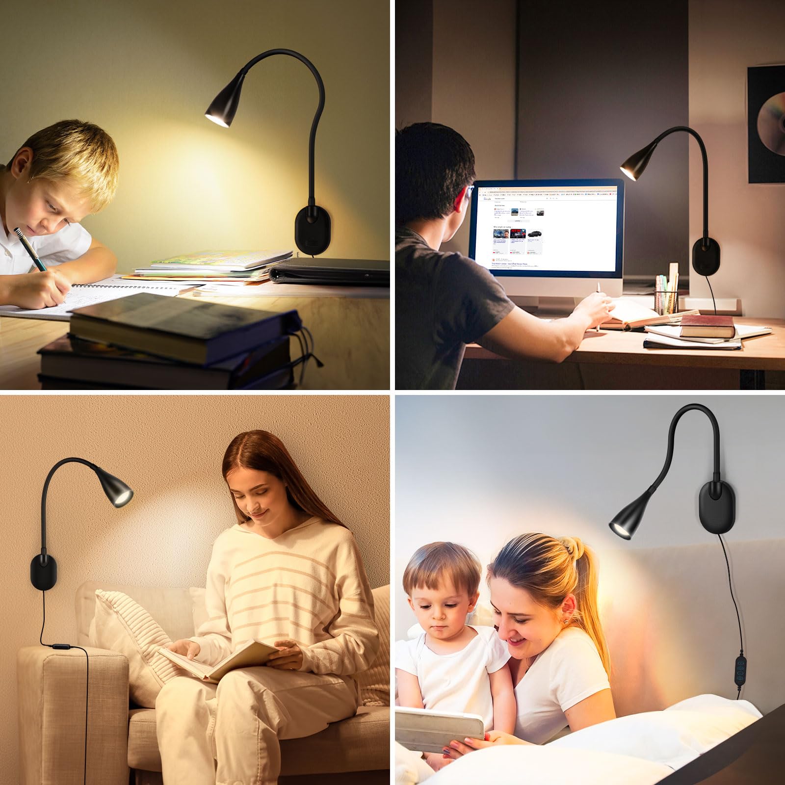 LiFMIRA sleek 2-pack black bedside lamps maximize space.
