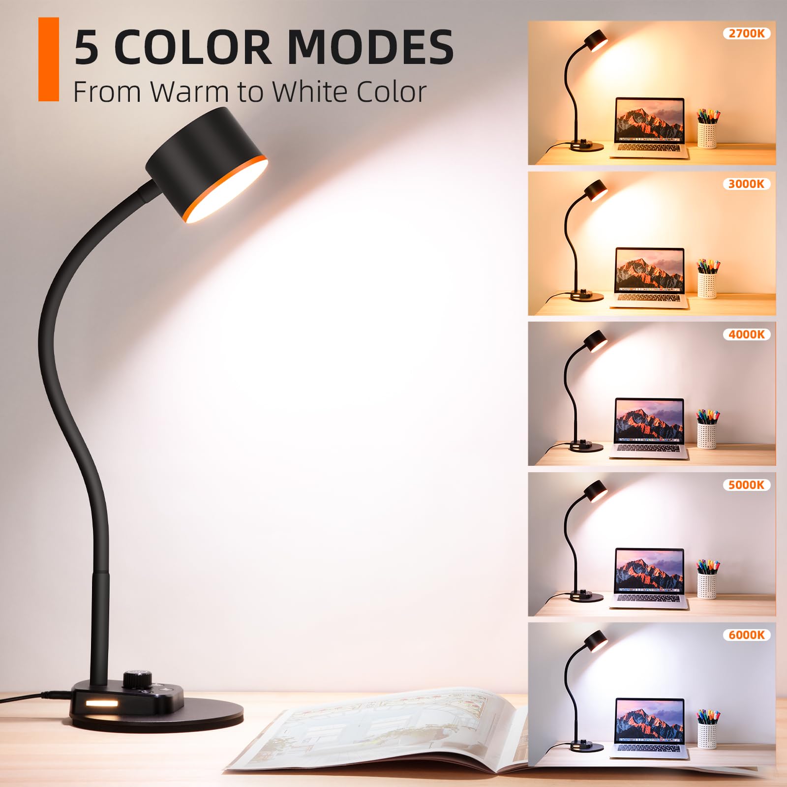 LiFMIRA Desk Lamp with USB ports ready to charge devices while you work.