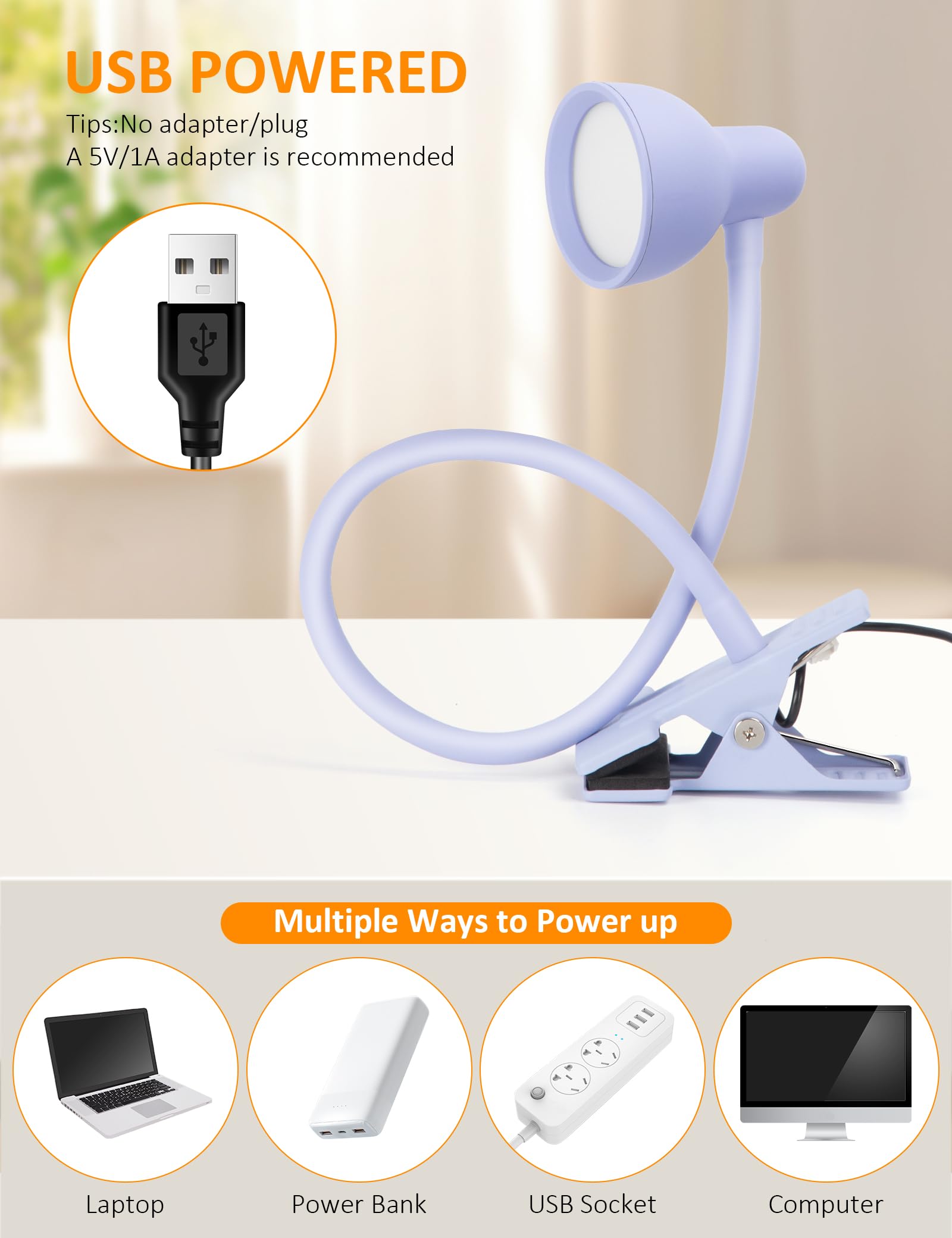 LiFMIRA USB-powered lamp with a 5ft cord offers flexible placement