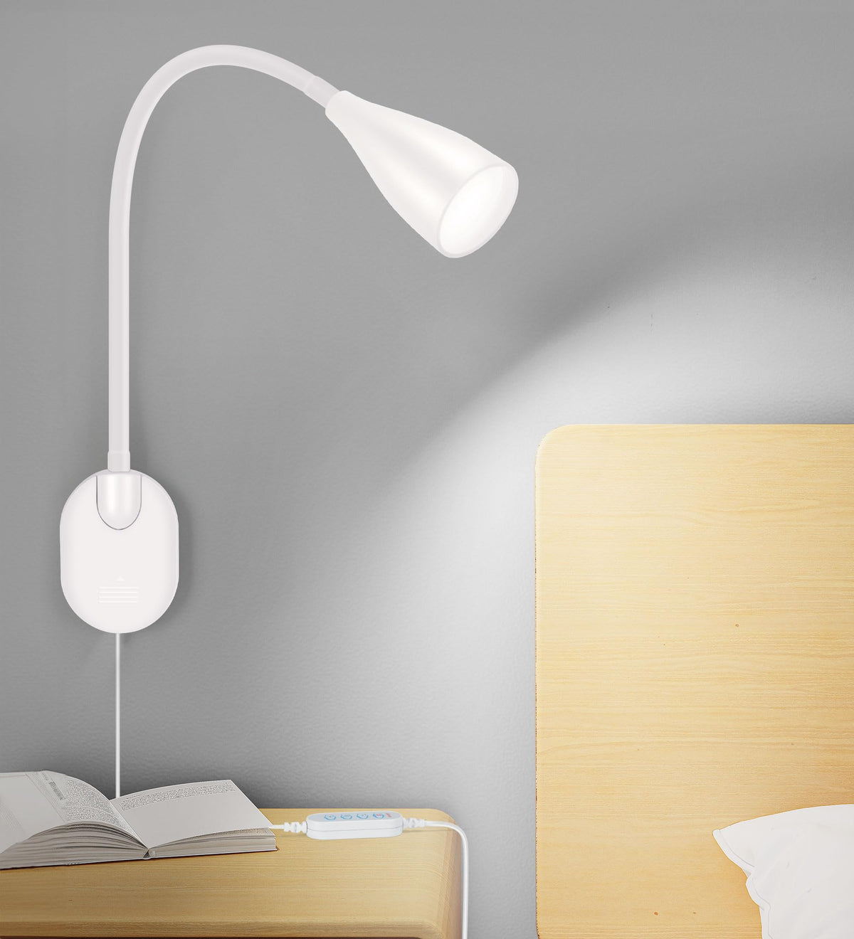 LiFMIRA wall-mounted LED bedside light with USB port for easy charging