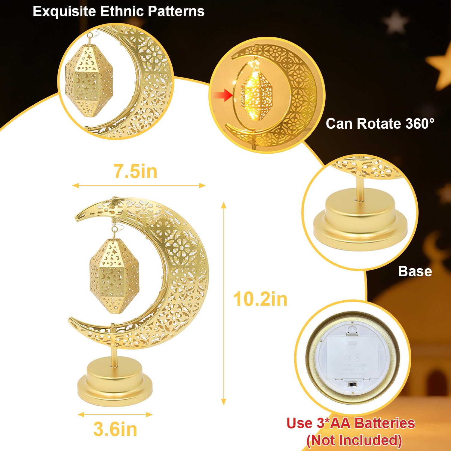 Lifnatty Ramadan Moon Lamp on dining table creates warm focal point.