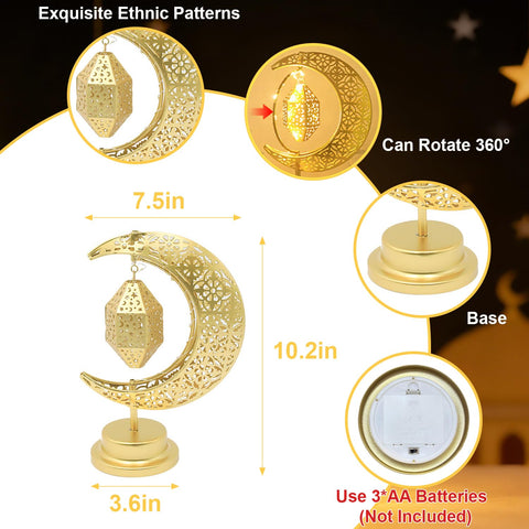 Lifnatty Ramadan Moon Lamp on dining table creates warm focal point.