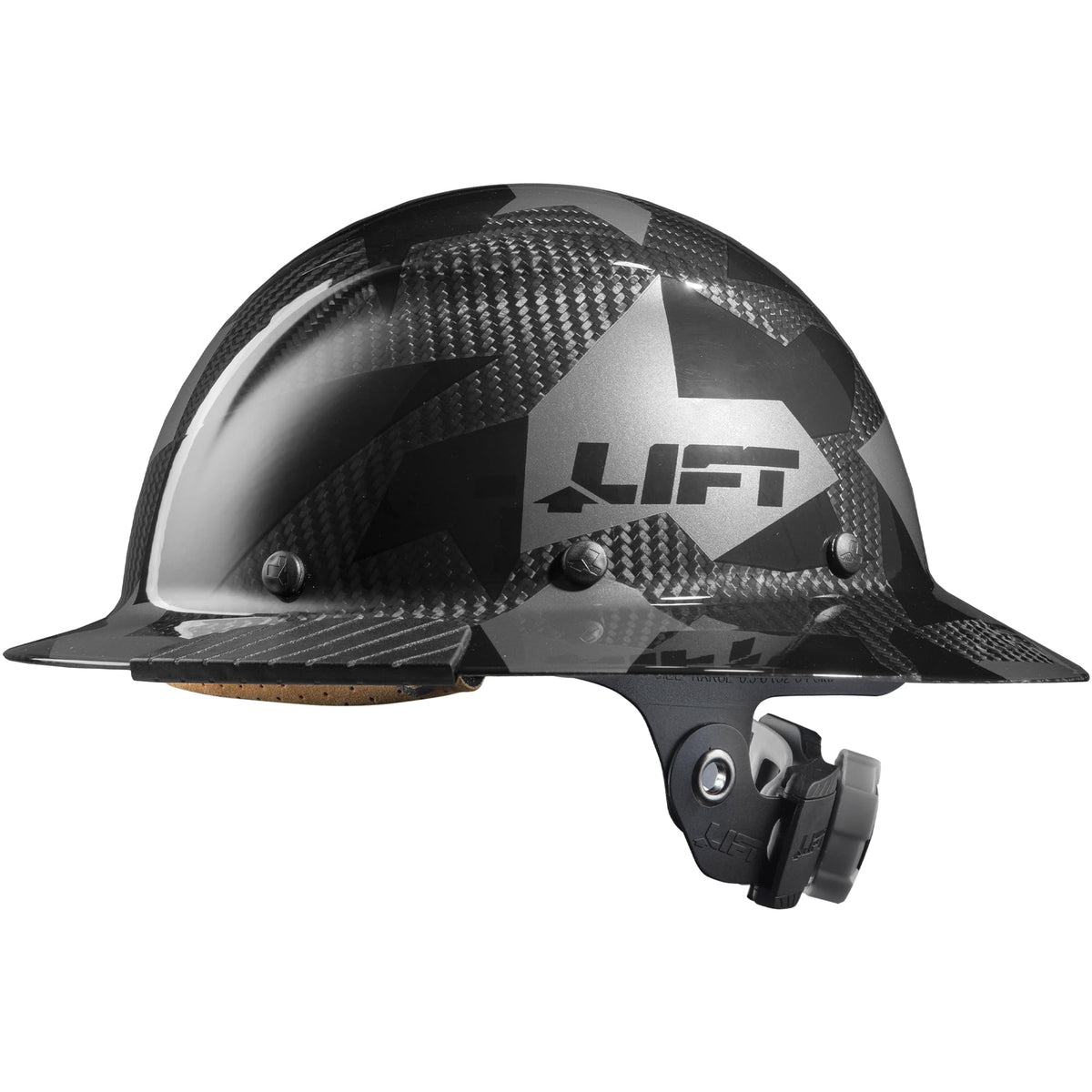 LIFT DAX carbon fiber full brim hard hat front view showing lightweight, durable shell for protection