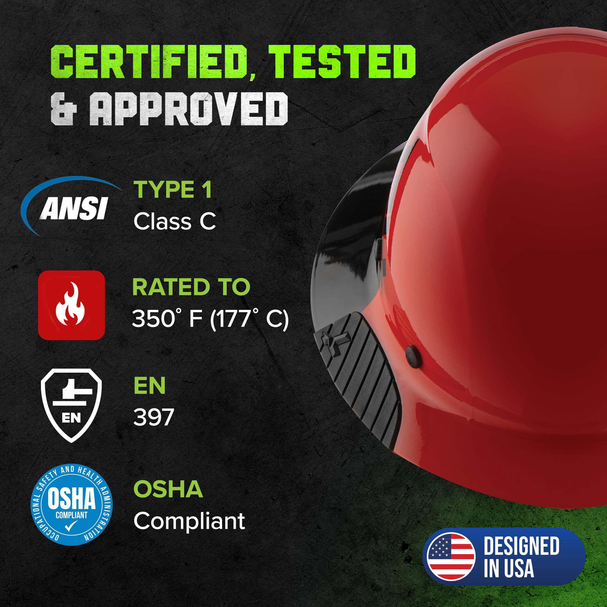 LIFT Dax full-brim design offers face protection in busy work environments.