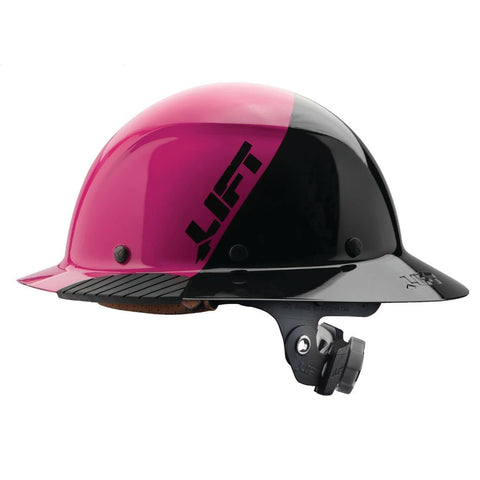 Lift Safety DAX full-brim hard hat in pink and black offers secure brim grip and comfortable wear.