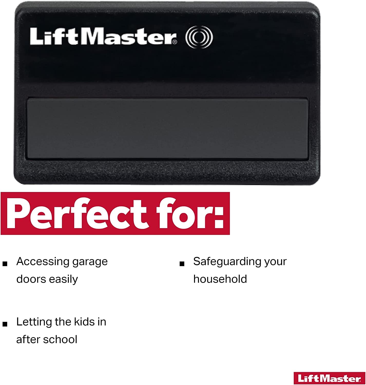 LiftMaster 371LM purple learn button detail showing simple pairing process
