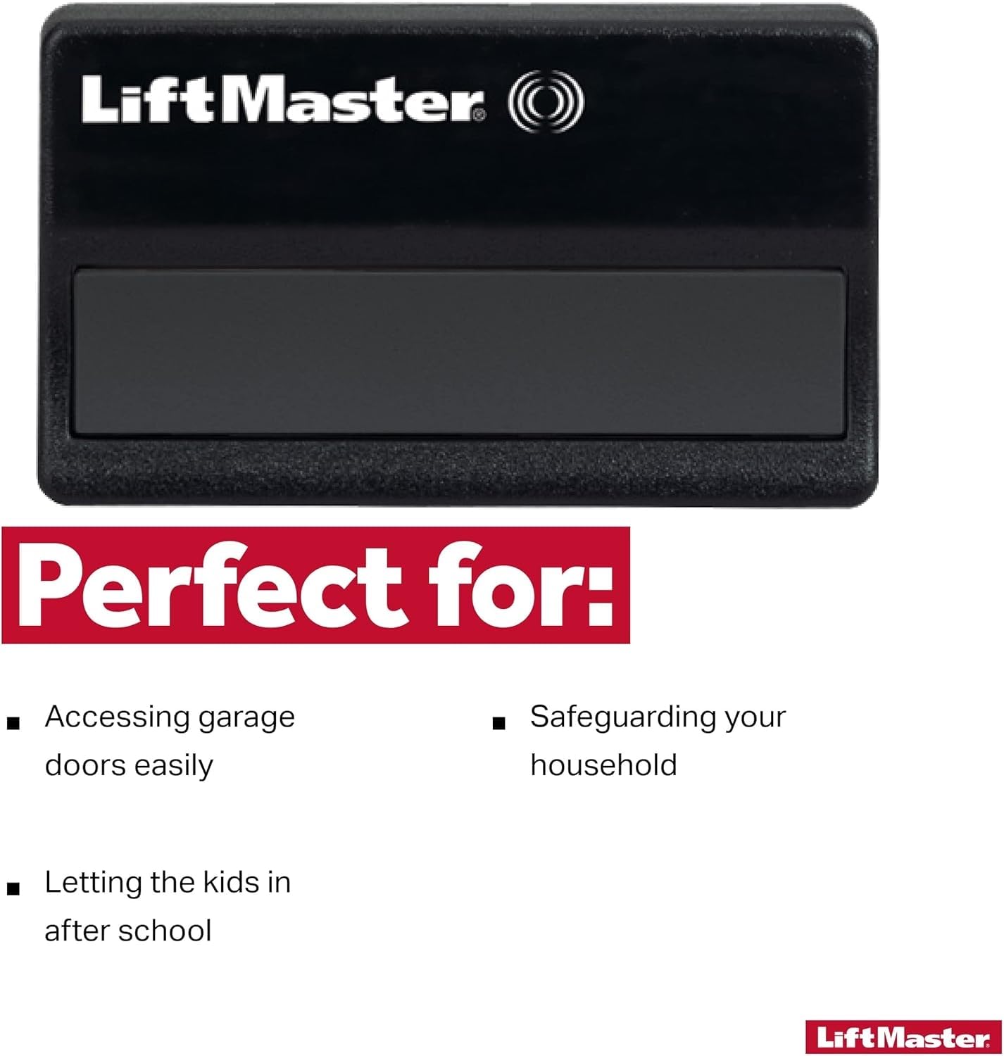 LiftMaster 371LM remote with long-lasting 3V battery life.